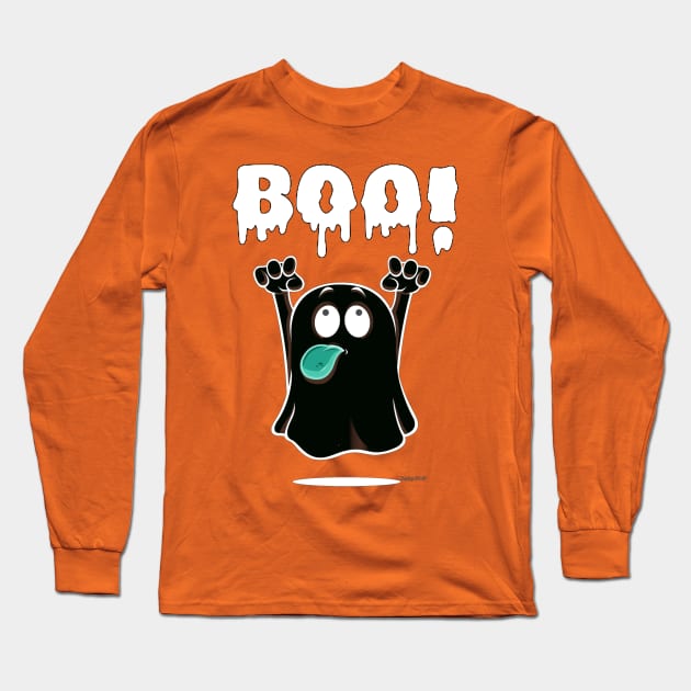 Adorable Ghost with a Playful 'BOO': Halloween Cuteness Unleashed! Long Sleeve T-Shirt by FortySeven47_Custom_Designs